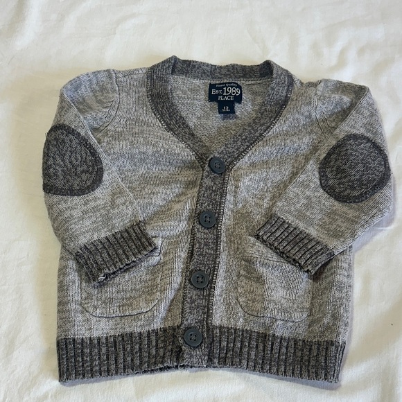 Children’s Place - Gray Kids knit Cardigan sweater with Elbow Patches - Picture 1 of 3